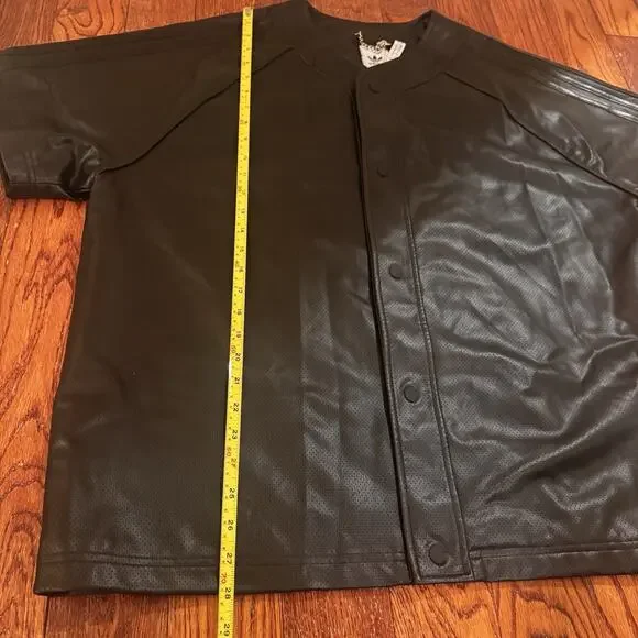 Adidas Originals Faux Leather Baseball Jersey Men's Large Black Snap Down 2024 - Picture 8 of 16